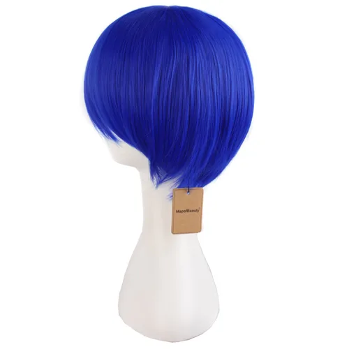 Vista 6 de MapofBeauty 20 pulgadas/19.7 in doble cola recta pelo Cosplay pelucas (azul marino)