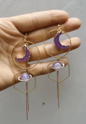 Vista 2 de Sun Goddess - Aretes de cuarzo con dije de estrella, luna, cristal, bohemio, hippie, celestial, joyería metafísica de bruja