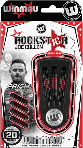 Vista 4 de Winmau Joe Cullen The Rockstar - Juego de dardos profesionales de latón de 0.71 oz con vuelos y tallos (ejes)
