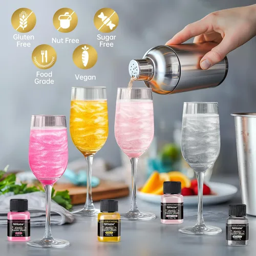 Vista 7 de NiHome - Polvo de lustre comestible y purpurina brillante, esparcidores metálicos de lujo, 4 botellas de 0.18 oz/5 g para decorar bebidas y pasteles