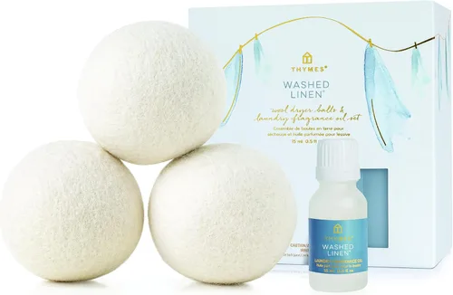 Vista 8 de Thymes Juego de bolas de lana para secadora – Incluye 3 bolas de lana para lavandería + 1 aceite perfumado de fragancia para secadora – Elimina