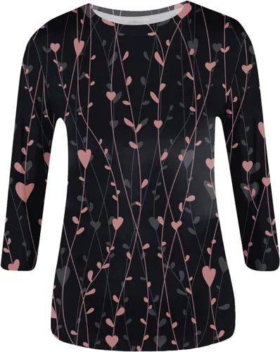 Vista 21 de Camisetas personalizadas para mujer, a la moda, casual, de séptima manga, estampada, cuello redondo, camiseta