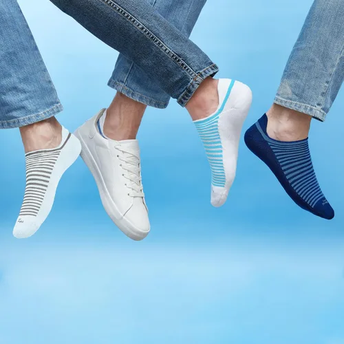 Vista 2 de Marcoliani Milano Calcetines de vestir para hombre - Invisible Sneaker MicroCushion Pima Cotton Palio Stripe