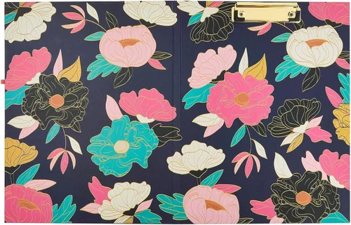 Vista 8 de Paper Junkie Carpeta portapapeles floral con bloc de notas y almacenamiento, 13 x 9 pulgadas, color negro clásico, clip de perfil bajo, bolsillo