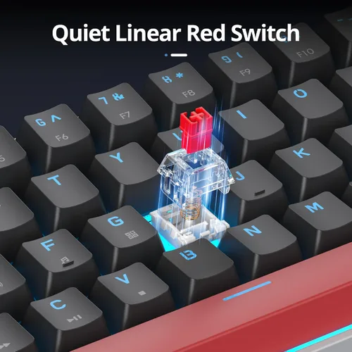 Vista 2 de surmen Teclado mecánico 65% para juegos con interruptor lineal rojo, mini teclado compacto con cable retroiluminado 60% para computadoras portátiles