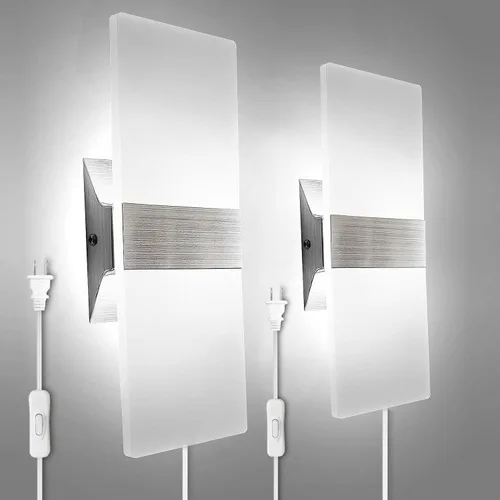 Vista 7 de KICAAO Apliques de pared, moderno aplique de pared enchufable, 10 W, 6000 K, luces de pared acrílicas blancas frías con cable de enchufe