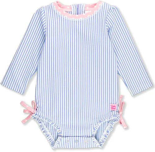 Vista 11 de RuffleButts - Traje de baño de una pieza con mangas largas, de seersucker, con protección solar UPF 50+ para bebé/niñas Seersucker de plátano