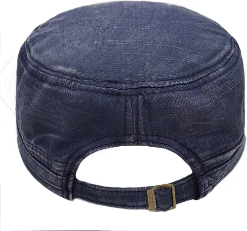 Vista 5 de Gorra militar unisex, estilo cadete, ajustable, de algodón lavado, con parte superior plana, gorra de béisbol