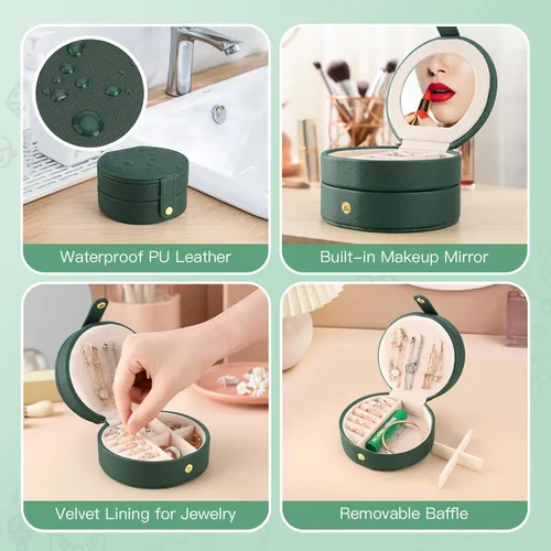 Vista 3 de RASIEYA Organizador de joyas de viaje, elegante y pequeño joyero de viaje para mujeres y niñas, accesorios esenciales de viaje, regalo ideal