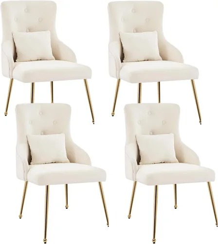 Vista 10 de Sillas de comedor de terciopelo, sillas de acento tapizadas de terciopelo, silla de cocina con patas de metal y almohada lumbar para comedor, sala