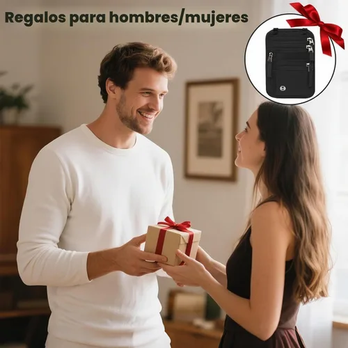 Vista 8 de Sizobi Cartera de cuello para mujeres y hombres, con bloqueo RFID para Negro
