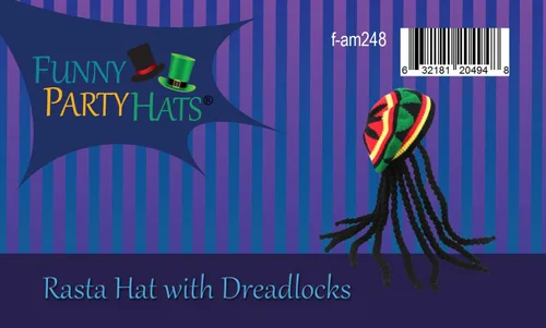Vista 4 de Funny Party Hats Sombrero de rasta con bloqueo de temor como pelo largo negro - Peluca Rasta con gorro accesorio de disfraz