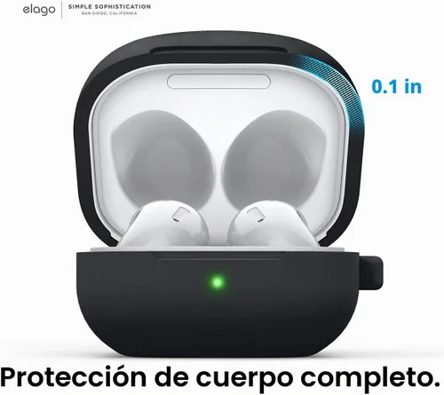 Vista 5 de elago Funda colgante de silicona para Galaxy Buds FE, 2 Pro, 2, Pro, Live Negro