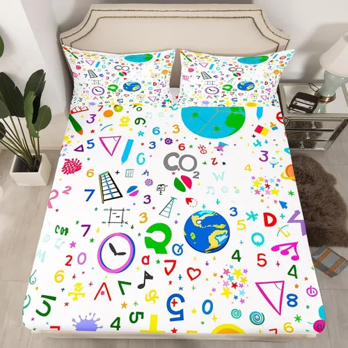 Vista 29 de Juego de ropa de cama ajustable con fórmula informática para niños y niños, diseño de geometría de acuarela, números, fórmula matemática, juego