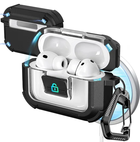 Vista 171 de R-fun Funda de carga compatible con AirPods de 2ª generación 2019, 1ª generación 2016, protección completa contra caídas, tapa desplegable