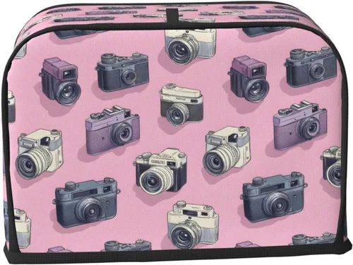 Vista 2 de Retro Camera Pink Print Toaster Cover 2 Slice, Toaster Oven Covers with Pockets for Kitchen Small Appliance Covers and Fingerprint Protection