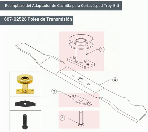 Vista 2 de Thaekuns 687-02528 Adaptador de cuchilla de cortacésped con polea, kit de adaptador de polea de transmisión de 0.984 in (1 pulgada) para MTD