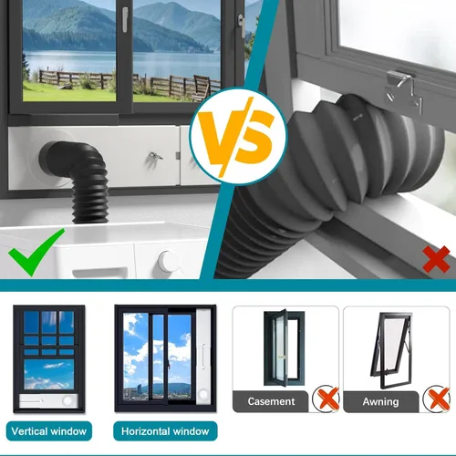 Vista 4 de Kit de ventana de ventilación para secadora, kit de ventilación de ventana ajustable y conector de codo de 90° para manguera de escape de secadora