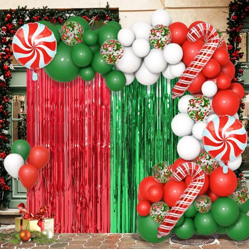 Vista 4 de Kit de arco de guirnalda de globos de Navidad de 153 piezas de AIBIIN, globos de fiesta de Navidad, decoraciones de globos blancos, rojos y verdes