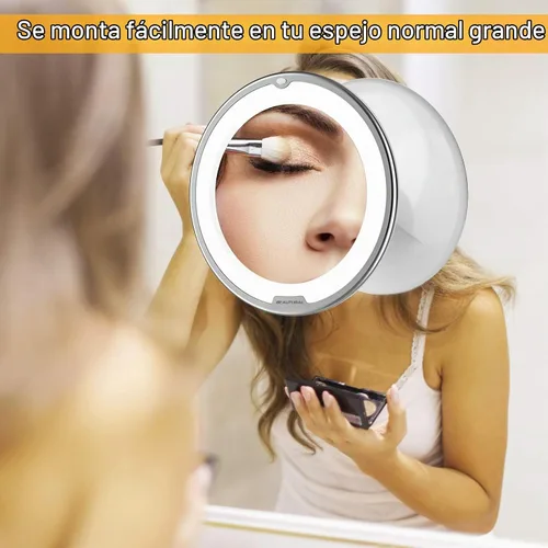 Vista 6 de Beautural Espejo de maquillaje con aumento de 10 veces con luces LED, espejo de maquillaje con aumento iluminado para el hogar, mesa, baño, ducha