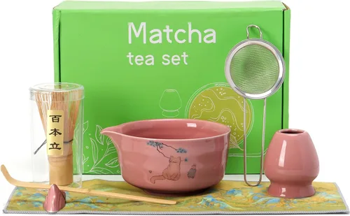 Vista 8 de Juego de batidor de matcha, juego de matcha de cerámica incluye cuenco matcha, batidor de matcha y soporte, cuchara de bambú, soporte para Verde