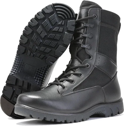 Vista 2 de Botas de trabajo tácticas militares para hombres con cremallera lateral Botas de combate del ejército