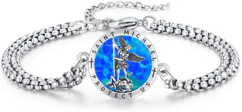 Vista 45 de Pulsera unisex de San Miguel/Cristóbal/Benedicto/Jude/José/Guadalupe/Ángel de la Guarda/Santa Muerte Pulsera de plata de ley 925 con cadena de doble