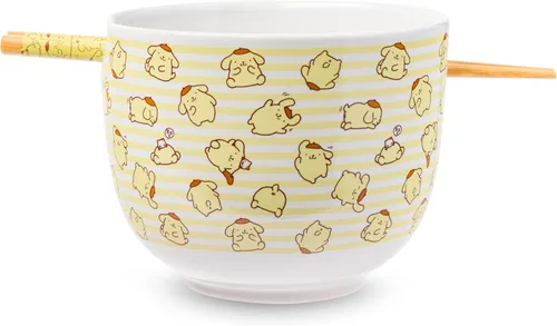 Vista 9 de Silver Buffalo Hello Kitty y sus amigos Chococat - Tazón de cerámica para ramen y arroz con palillos, patrón a cuadros, apto para microondas, 20