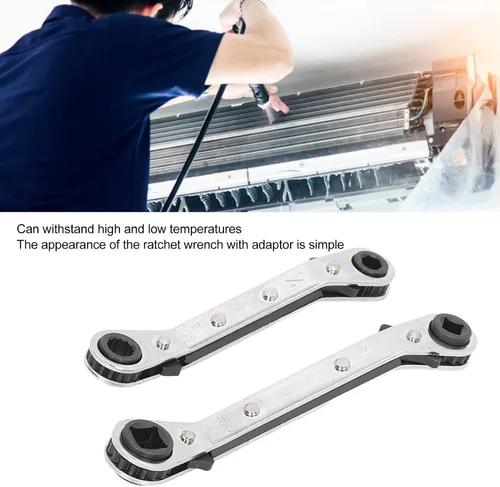 Vista 6 de AMAKO Llave de servicio HVAC, herramienta de acero inoxidable con trinquete para refrigeración, alta dureza con extremos de 3/8 a 1/4 pulgadas