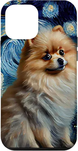 Vista 16 de iPhone 16 Starry Night Famous Painting Style Pomeranian Case