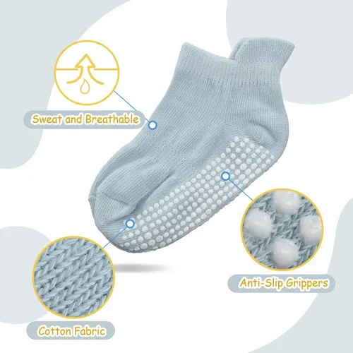 Vista 3 de Geyoga 12 pares de rodilleras antideslizantes para bebés y calcetines antideslizantes para bebés y niños pequeños protectores de rodilla