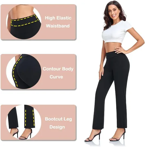 Vista 5 de Pantalones de yoga para mujer, cintura alta, pantalones de yoga negros para mujer, leggings rectos sueltos, cómodos, modales, pantalones largos