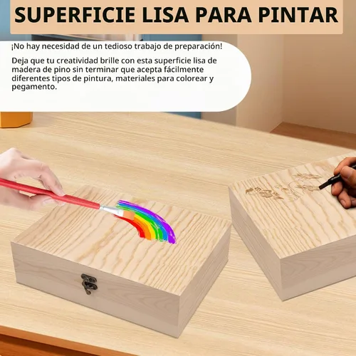 Vista 5 de Caja de madera sin terminar con tapa con bisagras para manualidades DIY almacenamiento de joyas caja de pino - 12" x 9" x 3.35