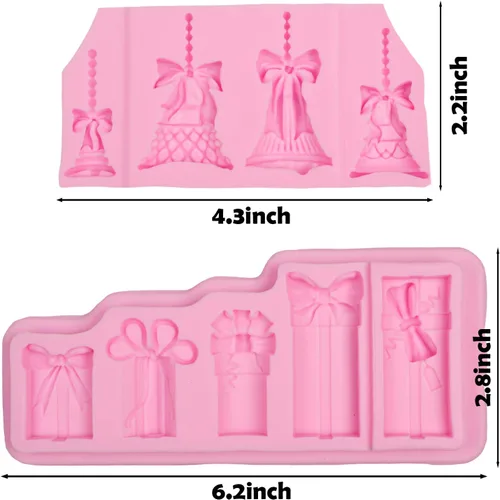 Vista 2 de Molde de silicona Bells Fondant, caja de regalo de Navidad, molde de chocolate para decoración de pasteles, decoración de cupcakes, dulces