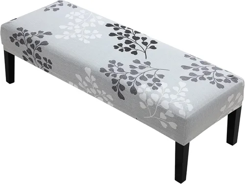 Vista 33 de YISUN Fundas de banco de jacquard para comedor, funda elástica lavable y extraíble para banco, protector de asiento rectangular para bancos de Beige
