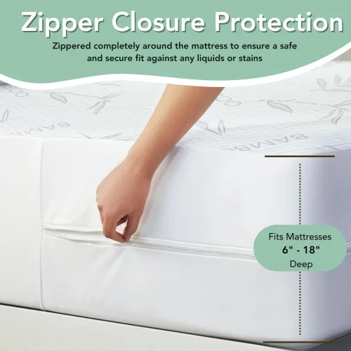 Vista 5 de Protector de colchón de rayón de bambú con cremallera + 1 protector de almohada, 100% impermeable, refrescante, tamaño individual, tela ultrasuave