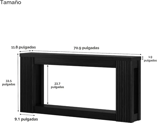 Vista 2 de Maupvit Mesa consola de madera acanalada con 2 almacenamientos, mesa de entrada rectangular de 71 pulgadas detrás del sofá, mesa de sofá