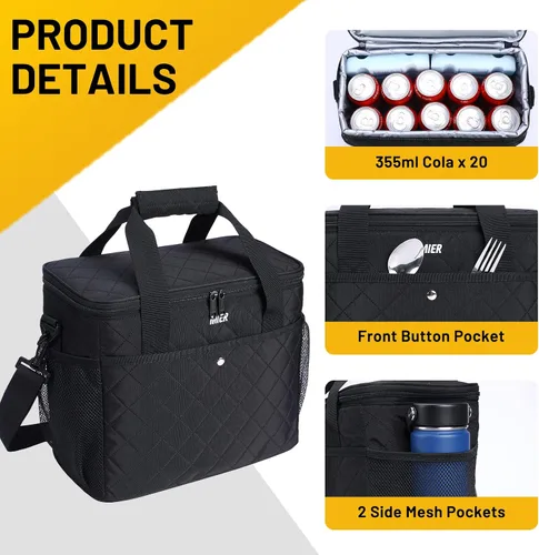 Vista 2 de MIER Bolsa de picnic aislada grande y suave de 18L para comestibles, camping, coche, negro