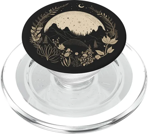 Vista 8 de Boho Chic Floral Bosque Naturaleza Montaña Luna Senderismo Camping PopSockets Estándar PopGrip