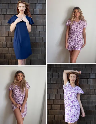 Vista 3 de Ekouaer Paquete de 2 camisones para mujer, manga corta, cuello en V, ropa de dormir, lisoestampado floral