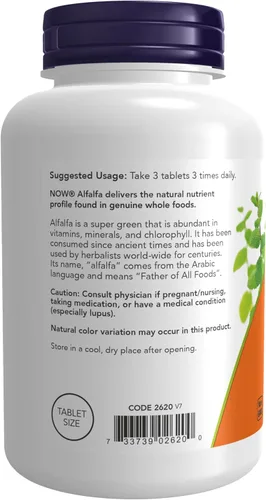 Vista 3 de NOW Foods Suplementos, Alfalfa 650 mg fuente de vitamina K, Superalimentos verdes, 250 tabletas