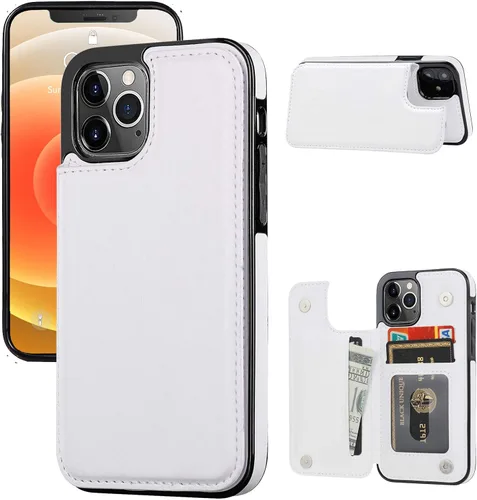 Vista 18 de Funda tipo cartera compatible con iPhone 12 Pro/12, funda protectora delgada con tarjetero, funda premium de cuero sintético con función atril