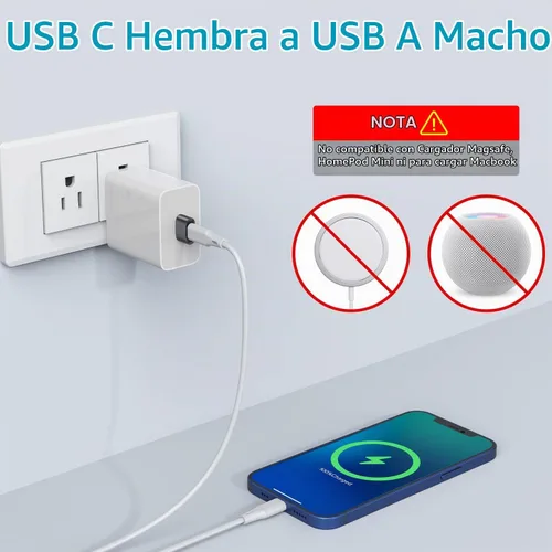 Vista 2 de Adaptador USB C hembra a USB macho (paquete de 8), adaptador de cable de carga tipo C a USB A para iPhone 11 12 13 14 15 Pro Max, Samsung Galaxy