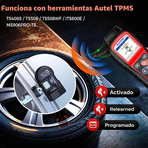 Vista 8 de Autel Juego de 4 sensores TPMS, sensor MX, sensor de presión de neumáticos MaxiTPMS 2 en 1 (315 MHz + 433 MHz), sensor OE de inserción programable