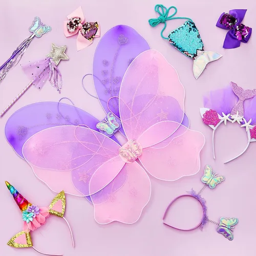 Vista 7 de Panitay Juego de disfraz de princesa de 33 piezas para niñas de 3 a 6 años, unicornio, hada, princesa sirena con accesorios, ropa de juego