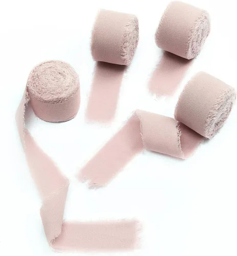 Vista 19 de 4 rollos de cinta de seda hecha a mano con flecos de 1.5 pulgadas x 5 yardas (4 rollos de 20 yardas) para invitaciones de boda, ramos de novia
