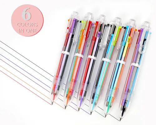 Vista 5 de Enyeopd Paquete de 6 bolígrafos multicolor en uno, bolígrafos divertidos para fiestas, bolígrafos retráctiles de colores para suministros de oficina