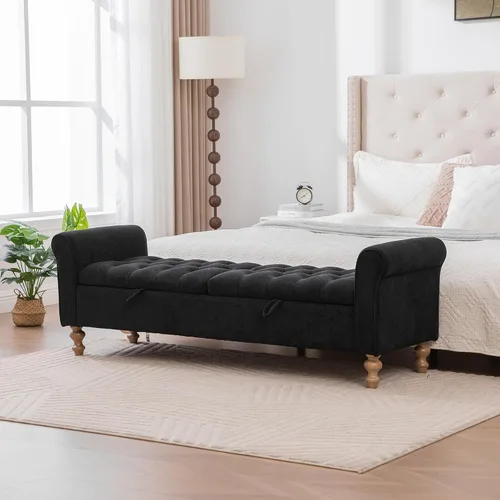 Vista 18 de Otomana redonda con patas de metal negro, reposapiés de 22.05 pulgadas de ancho, reposapiés tapizado para sala de estar, dormitorio, entrada