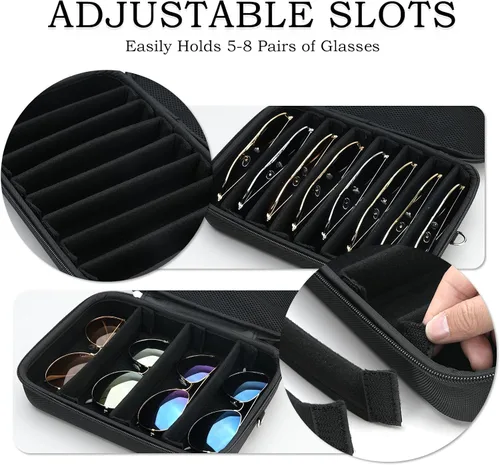 Vista 5 de Estuche organizador de lentes de sol duro con inicial personalizada de EVA, regalos de cumpleaños para mujeres y hombres con mosquetón de metal