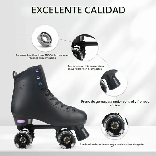 Vista 3 de Classic High-top Roller Skates, PU Leather, Four-Wheel, Indoor/Outdoor, Beginner